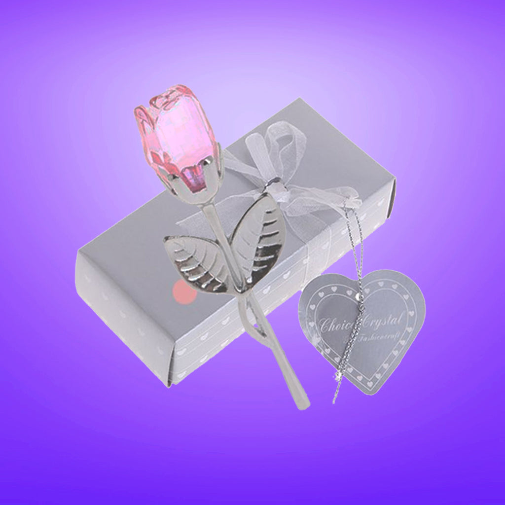 Mini Crystal Pink Rose - Silver
