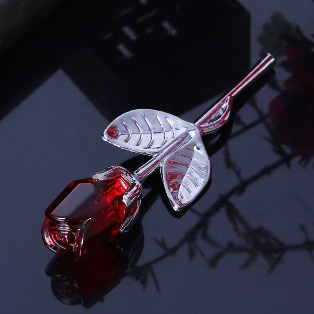 Mini Crystal Red Rose - Silver